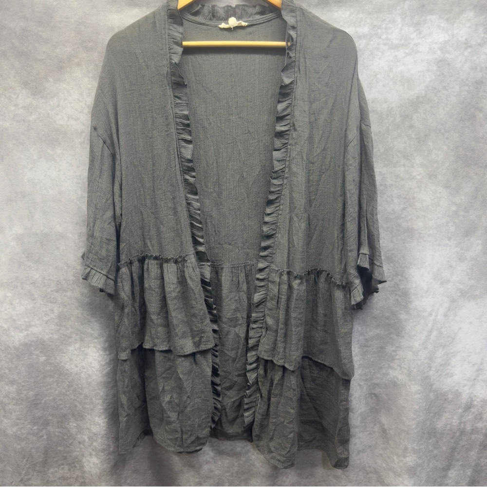 Easel Charcoal Gray Ruffled Cape Cardigan Boho Size Small Oversized